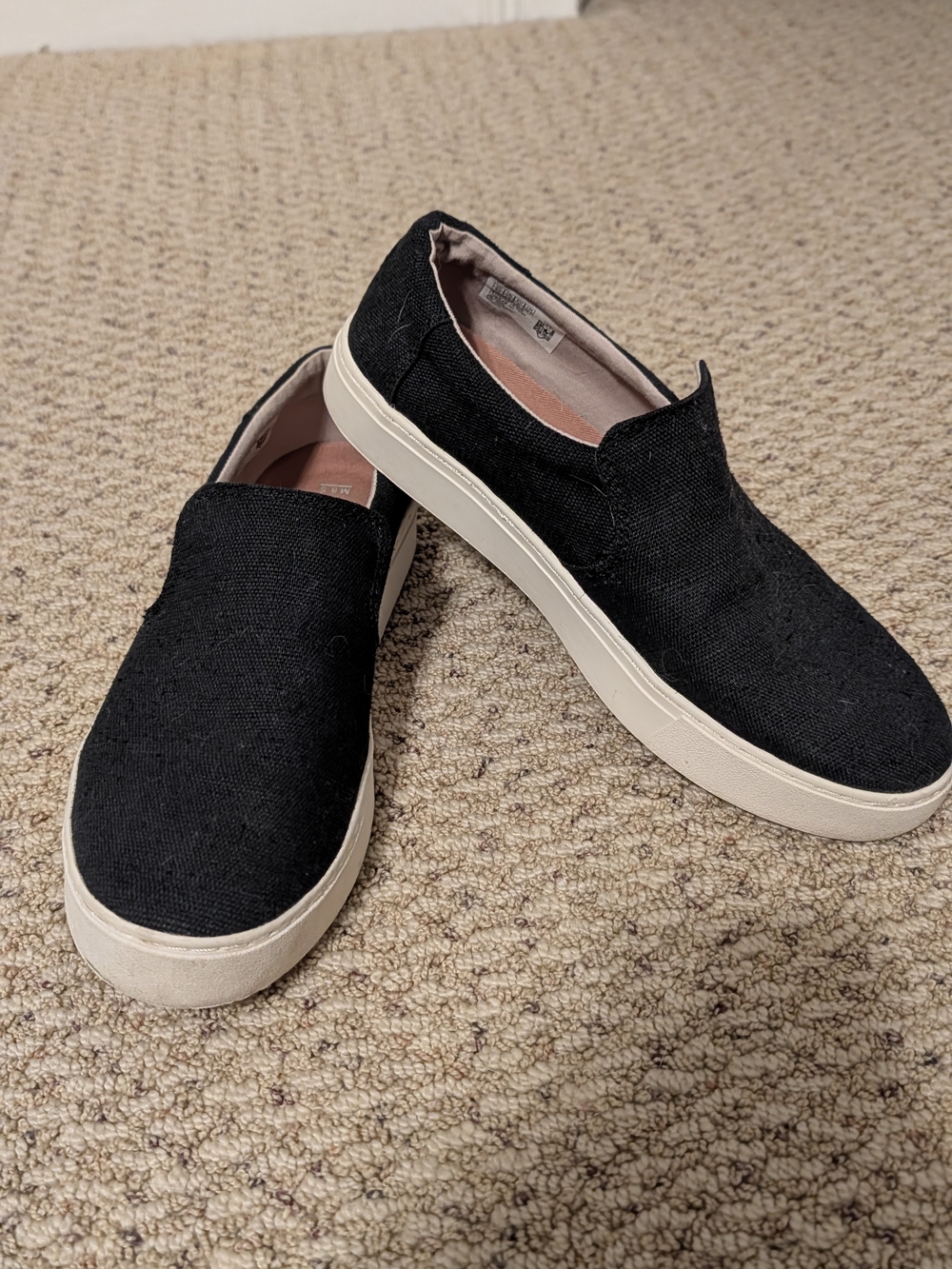 Toms Black Canvas Slip-On Sneakers with Cream Platform Sole